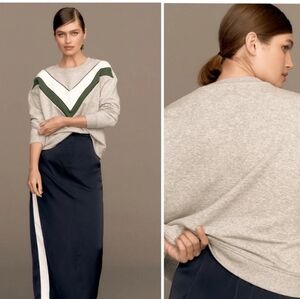 Anthropologie Gray Sweatshirt with Green and White Chevron